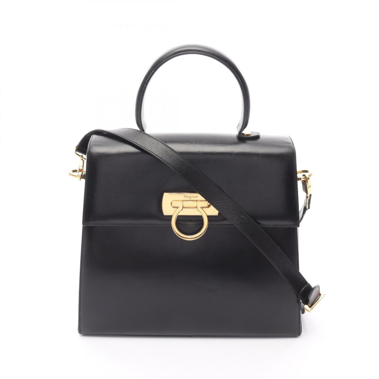 Salvatore Ferragamo Gancini, Black, Leather, handbag