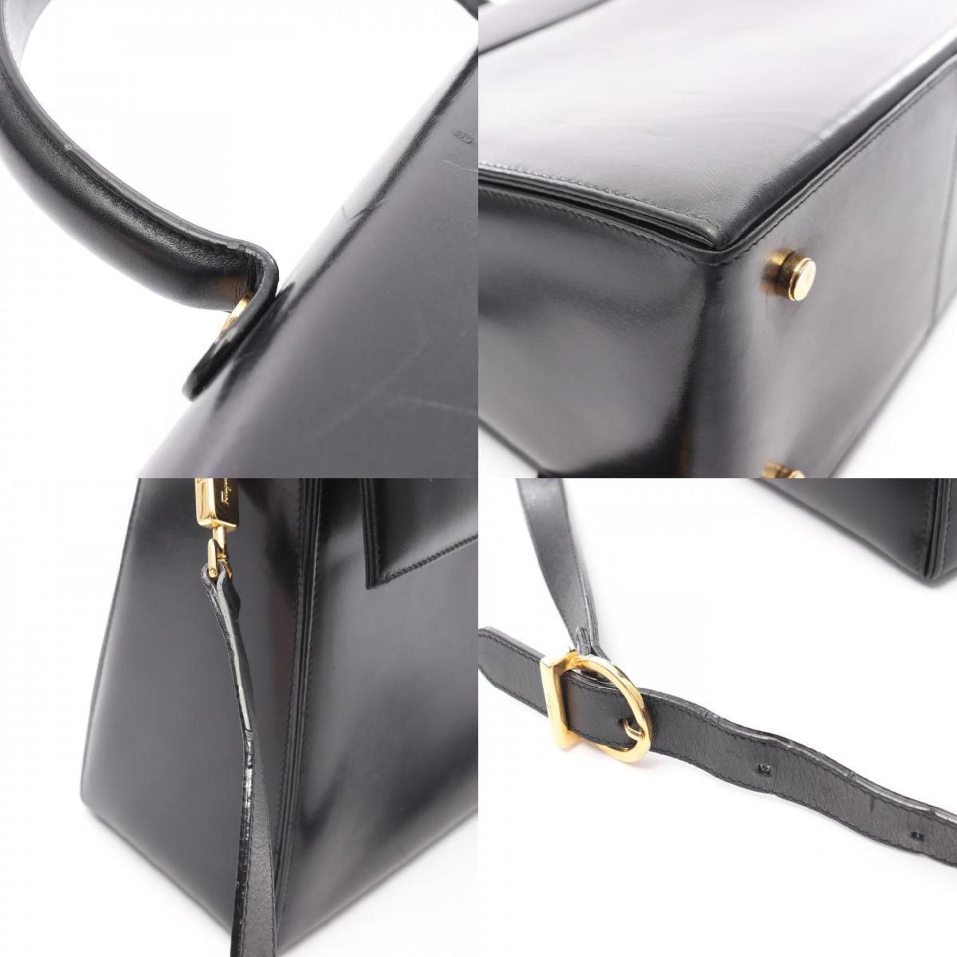 Salvatore Ferragamo Gancini, Black, Leather, handbag
