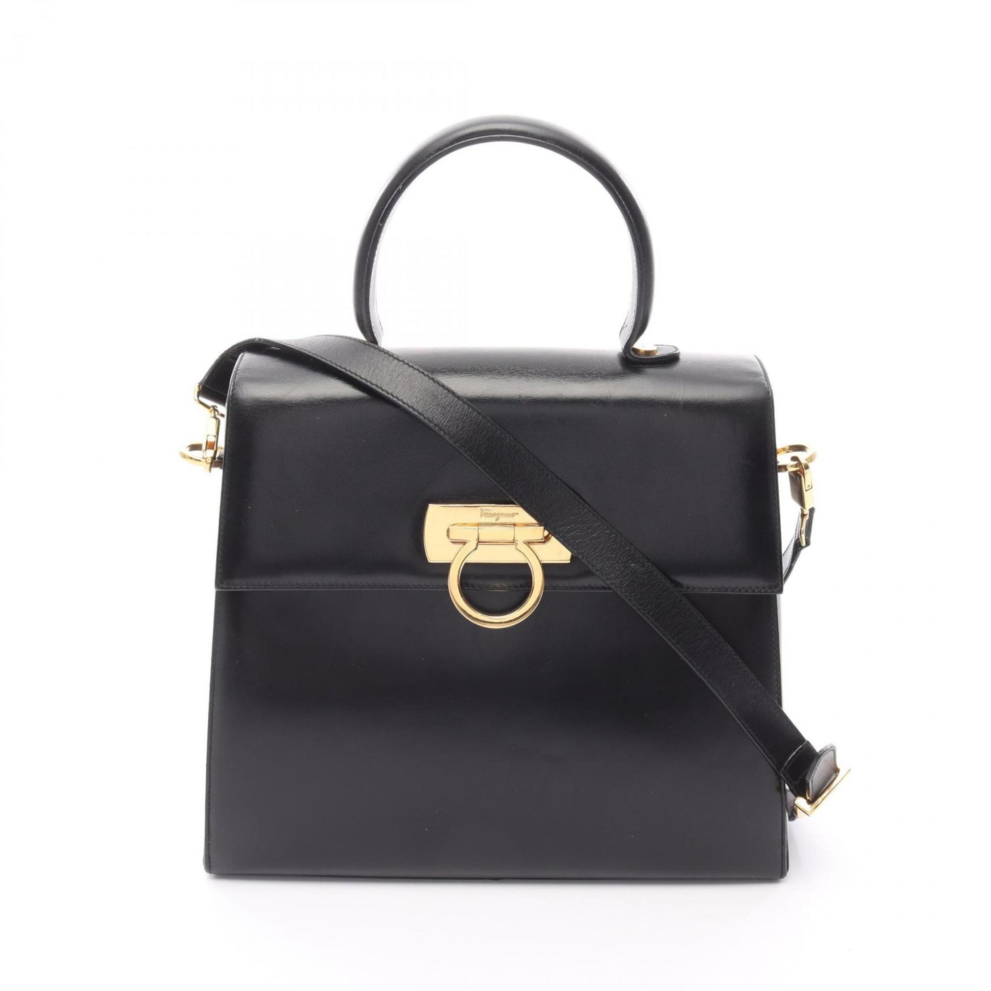 Salvatore Ferragamo Gancini, Black, Leather, handbag