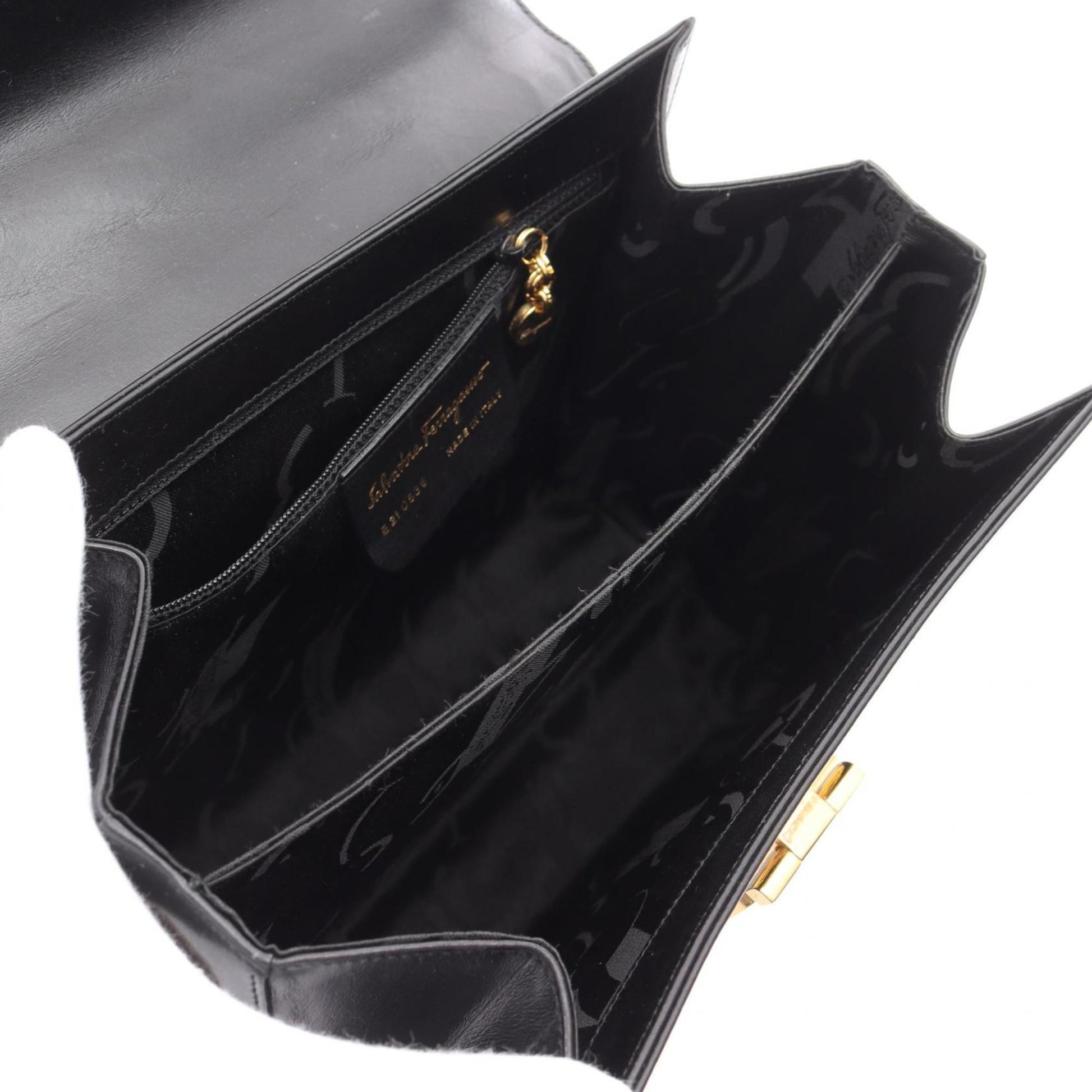 Salvatore Ferragamo Gancini, Black, Leather, handbag