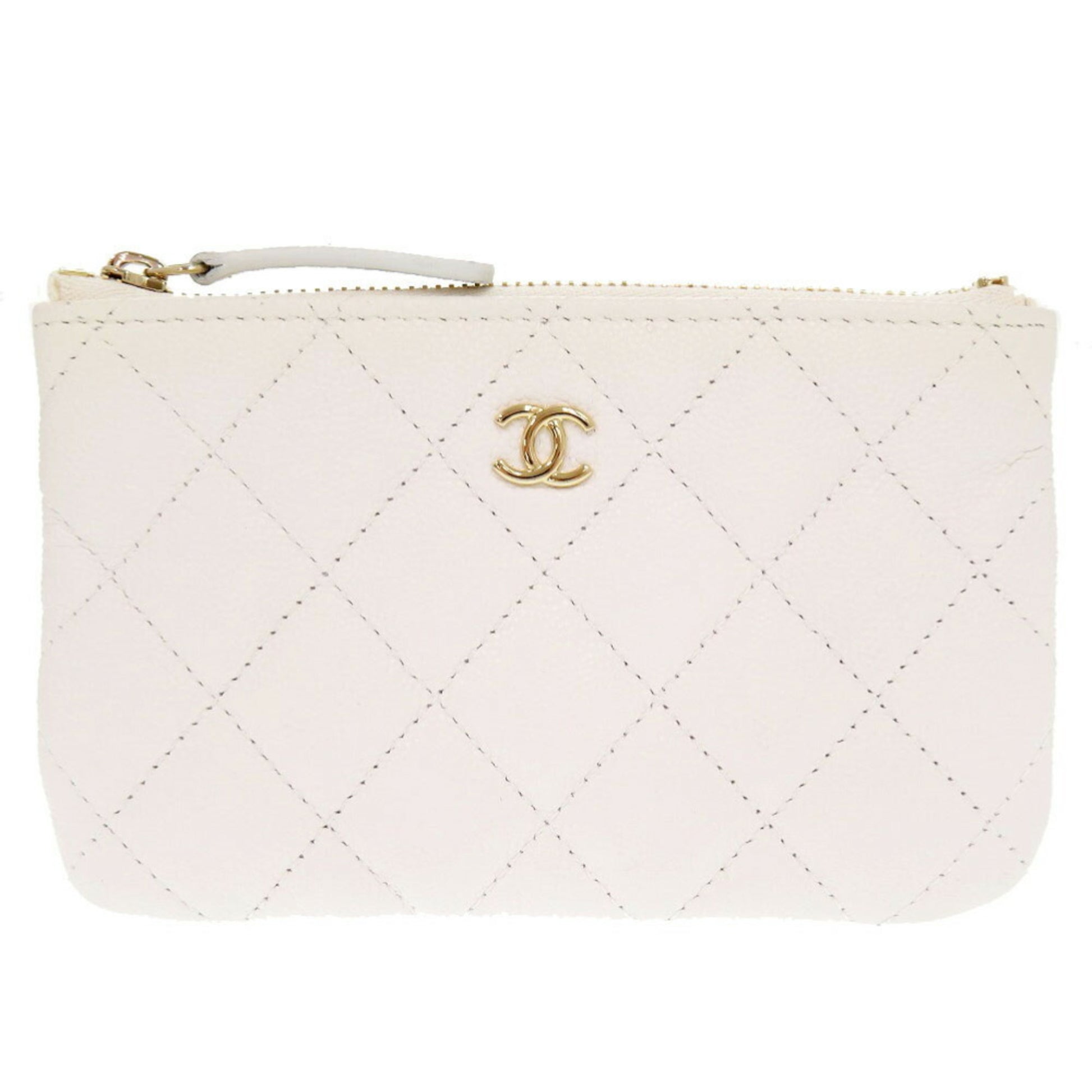 Chanel Coco Mark, White, Leather, wallet