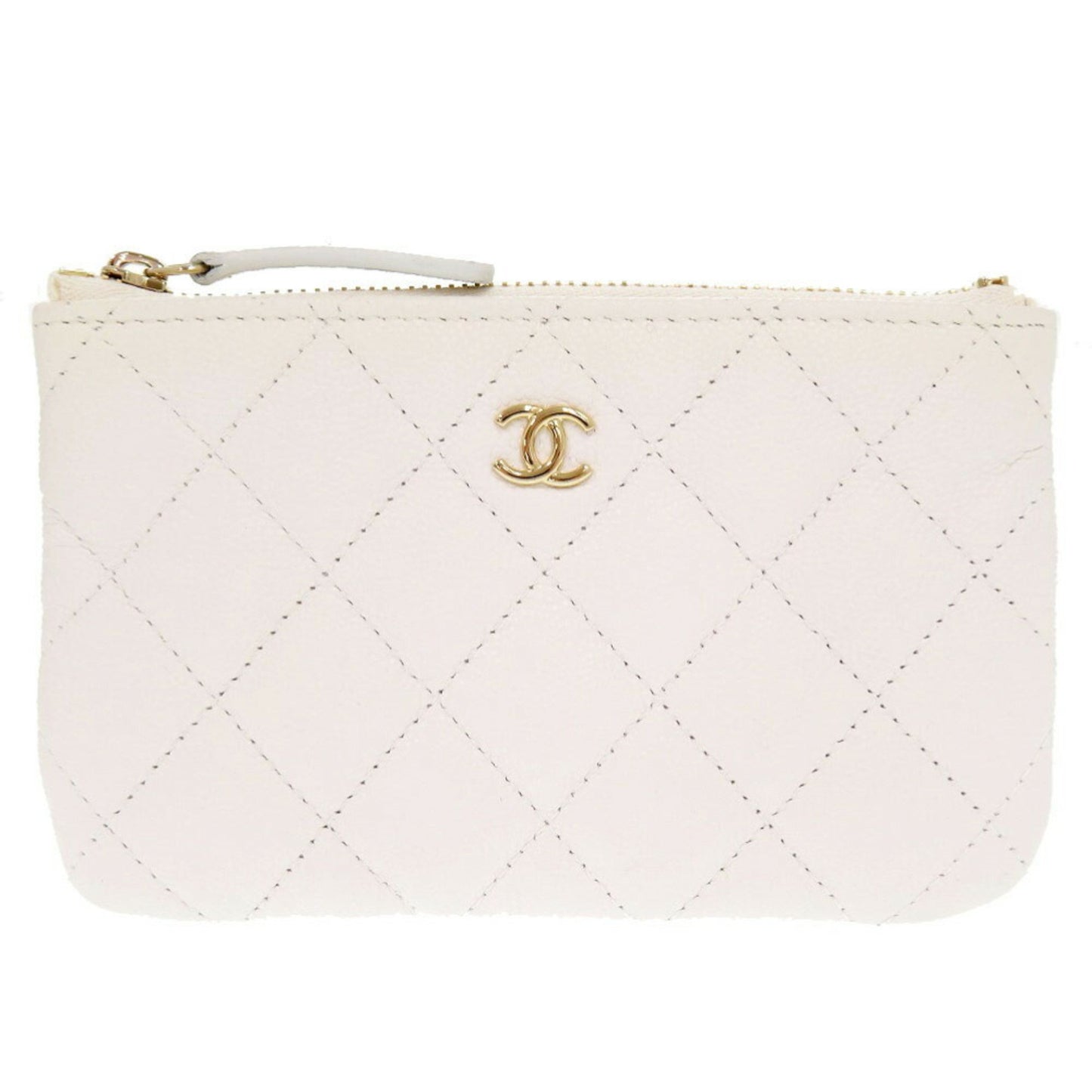 Chanel Coco Mark, White, Leather, wallet