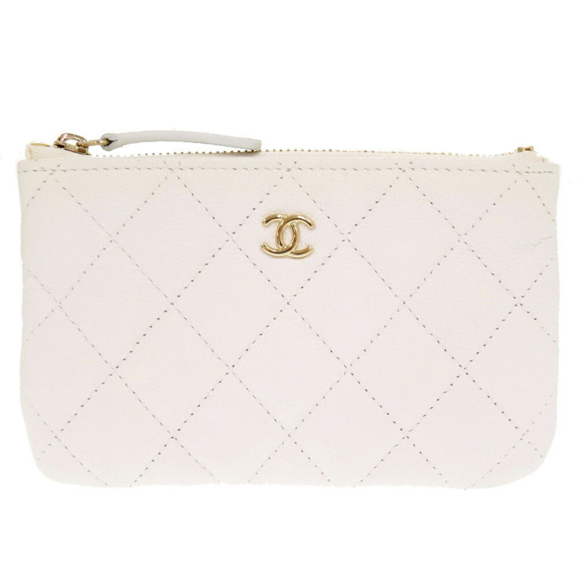 Chanel Coco Mark, White, Leather, wallet