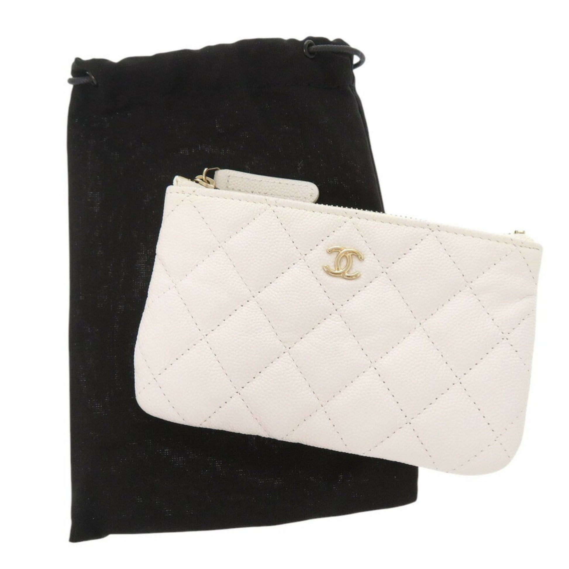 Chanel Coco Mark, White, Leather, wallet