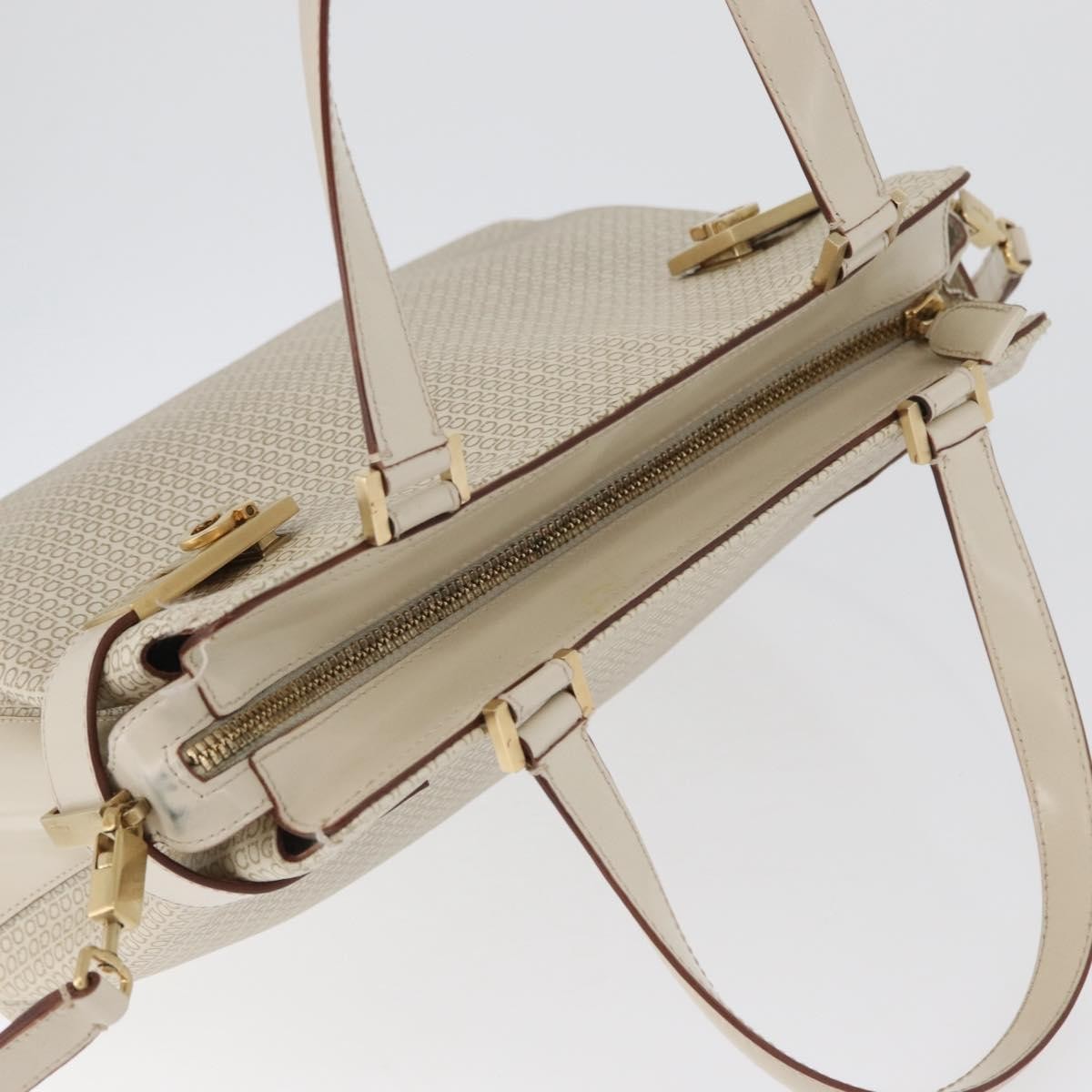 Salvatore Ferragamo Double Gancini Side Buckle Tote Leather, Beige, Leather, Handbag