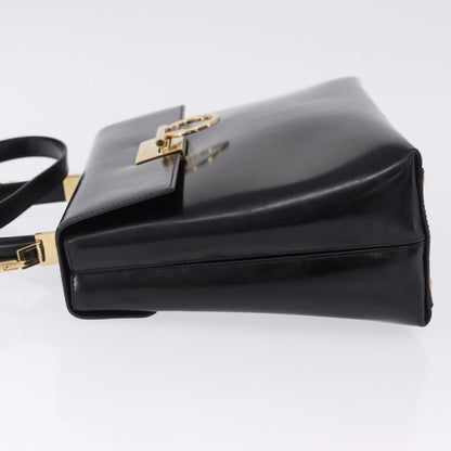 Salvatore Ferragamo Gancini Top Handle Leather, Black, Patent Leather, Handbag
