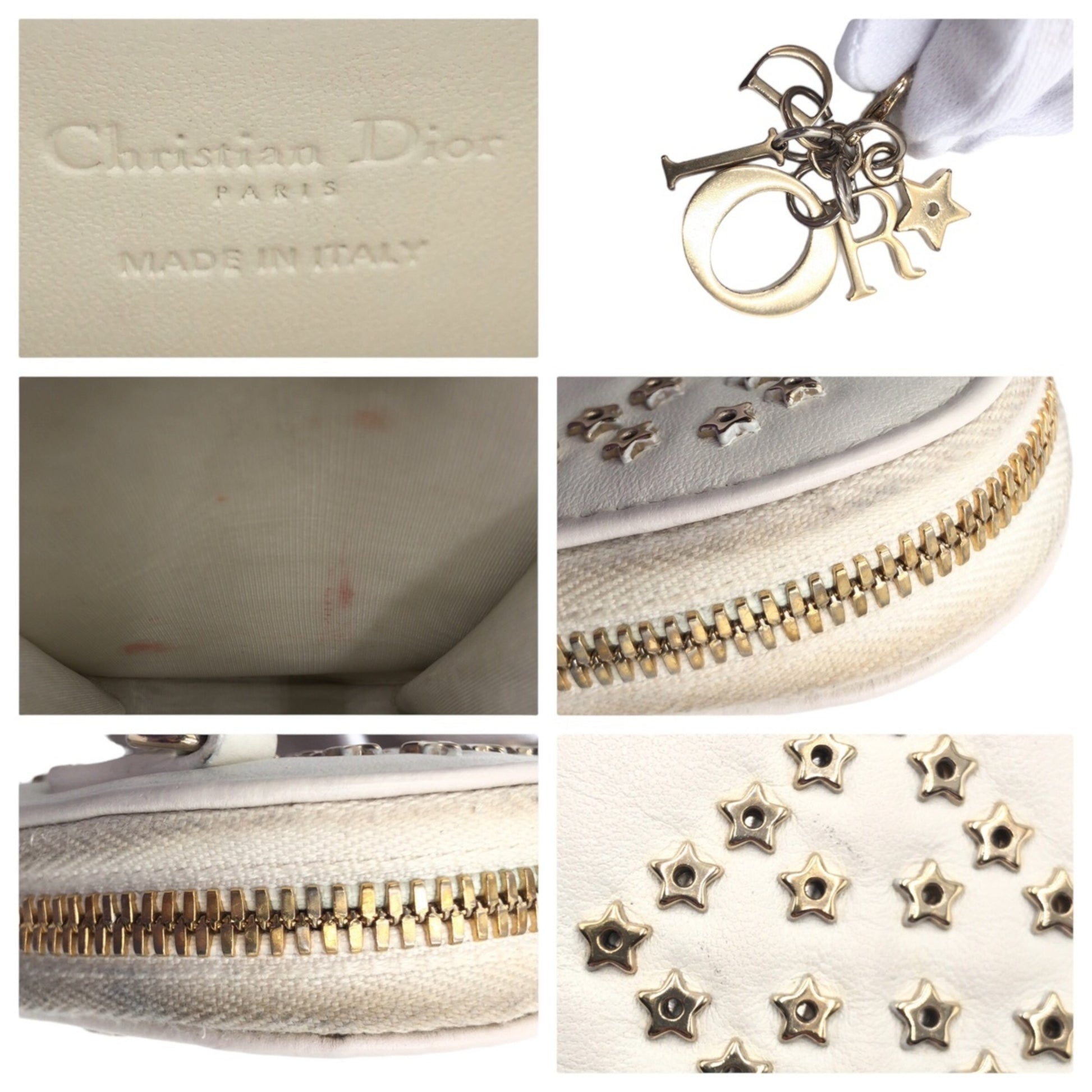 Dior Lady Dior, White, Leather, clutch