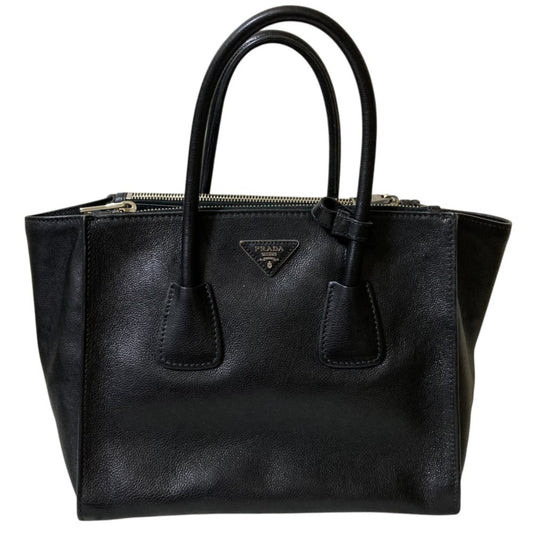Prada Twin Pocket, Black, Leather, tote