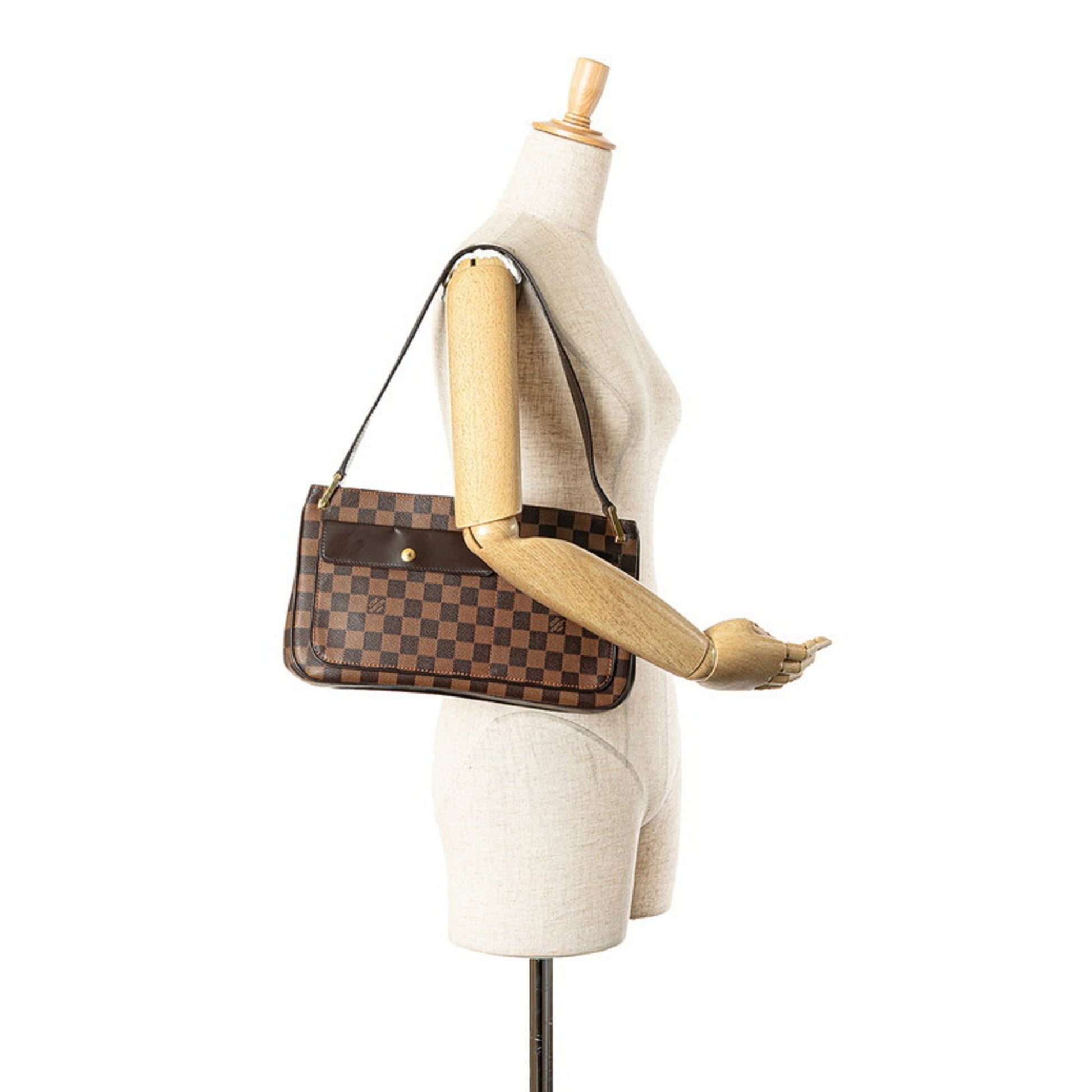Louis Vuitton Aubagne, Brown, "CANVAS, LEATHER", shoulder