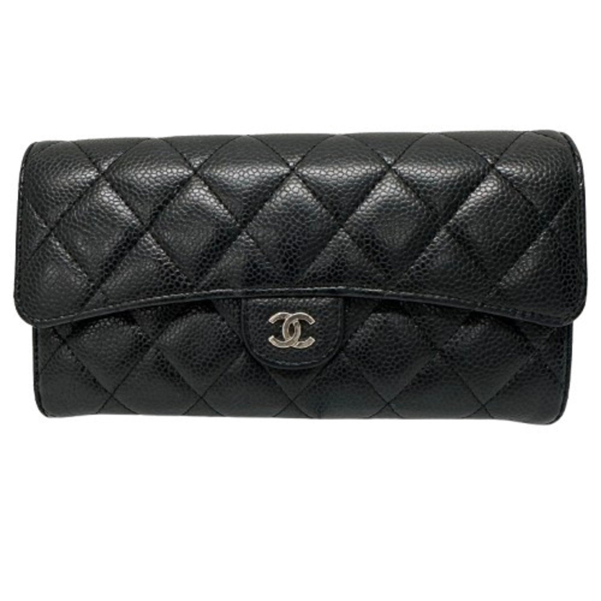 Chanel Coco Mark, Black, Leather, wallet