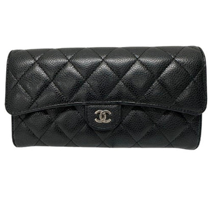 Chanel Coco Mark, Black, Leather, wallet