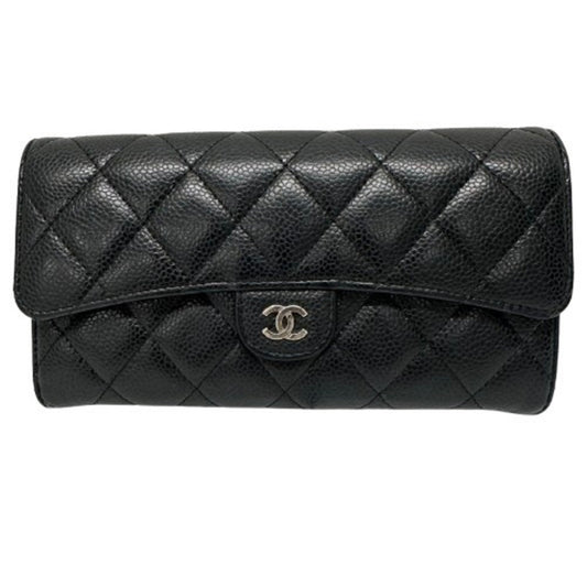 Chanel Coco Mark, Black, Leather, wallet