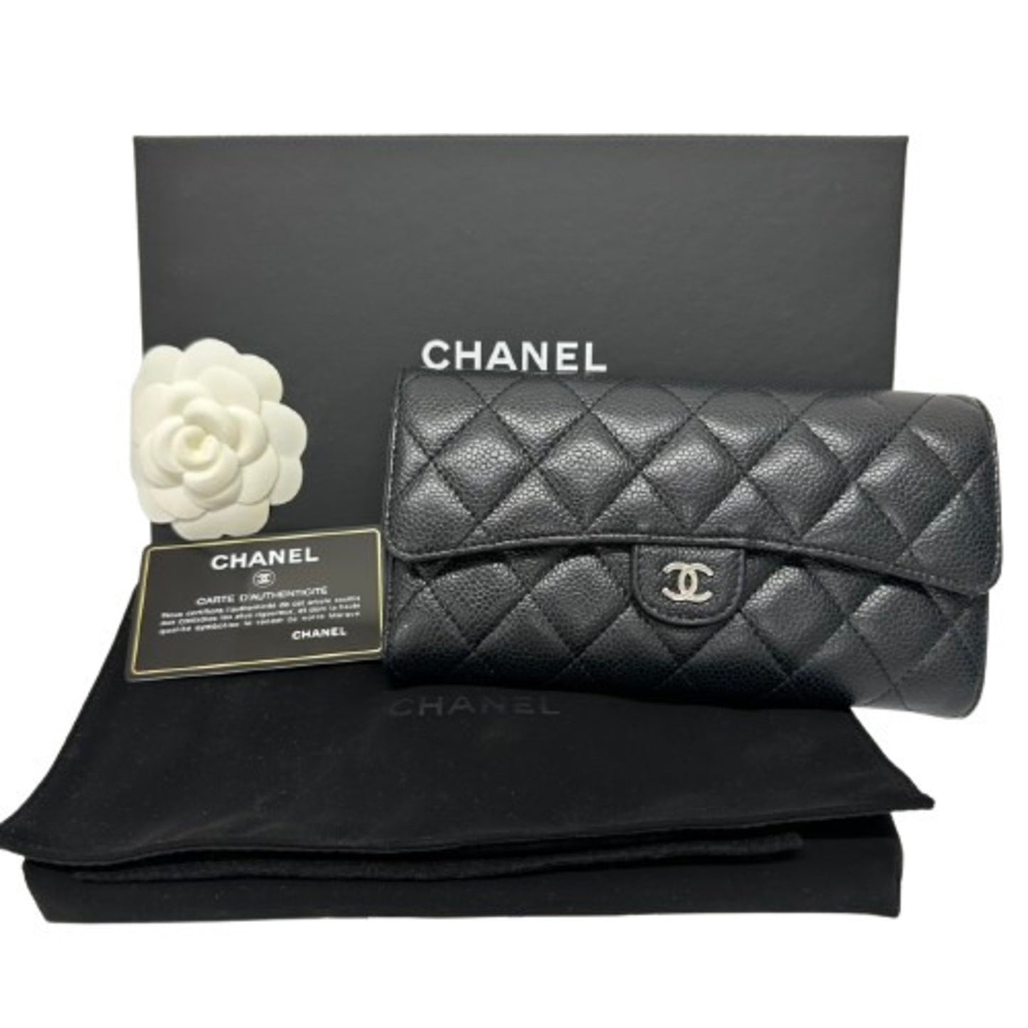 Chanel Coco Mark, Black, Leather, wallet