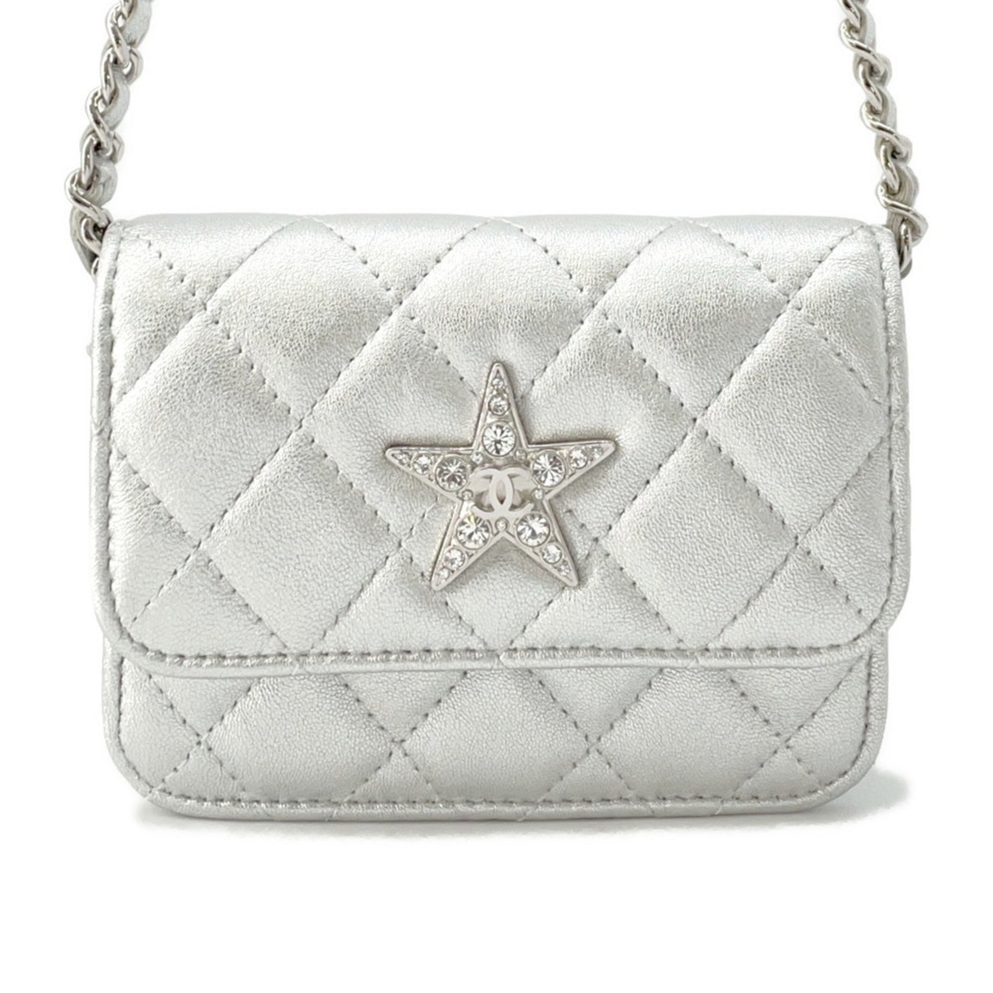 Chanel Coco Mark, Silver, Leather, shoulder