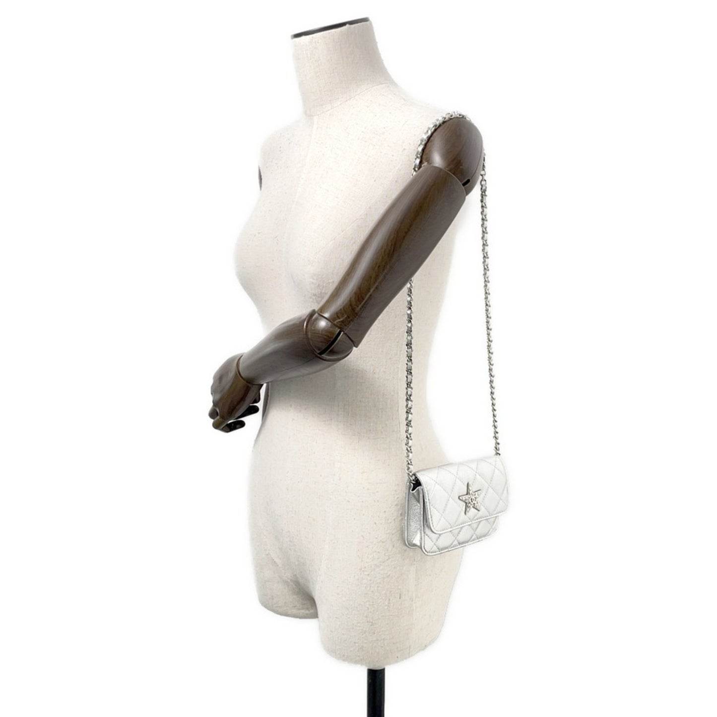 Chanel Coco Mark, Silver, Leather, shoulder