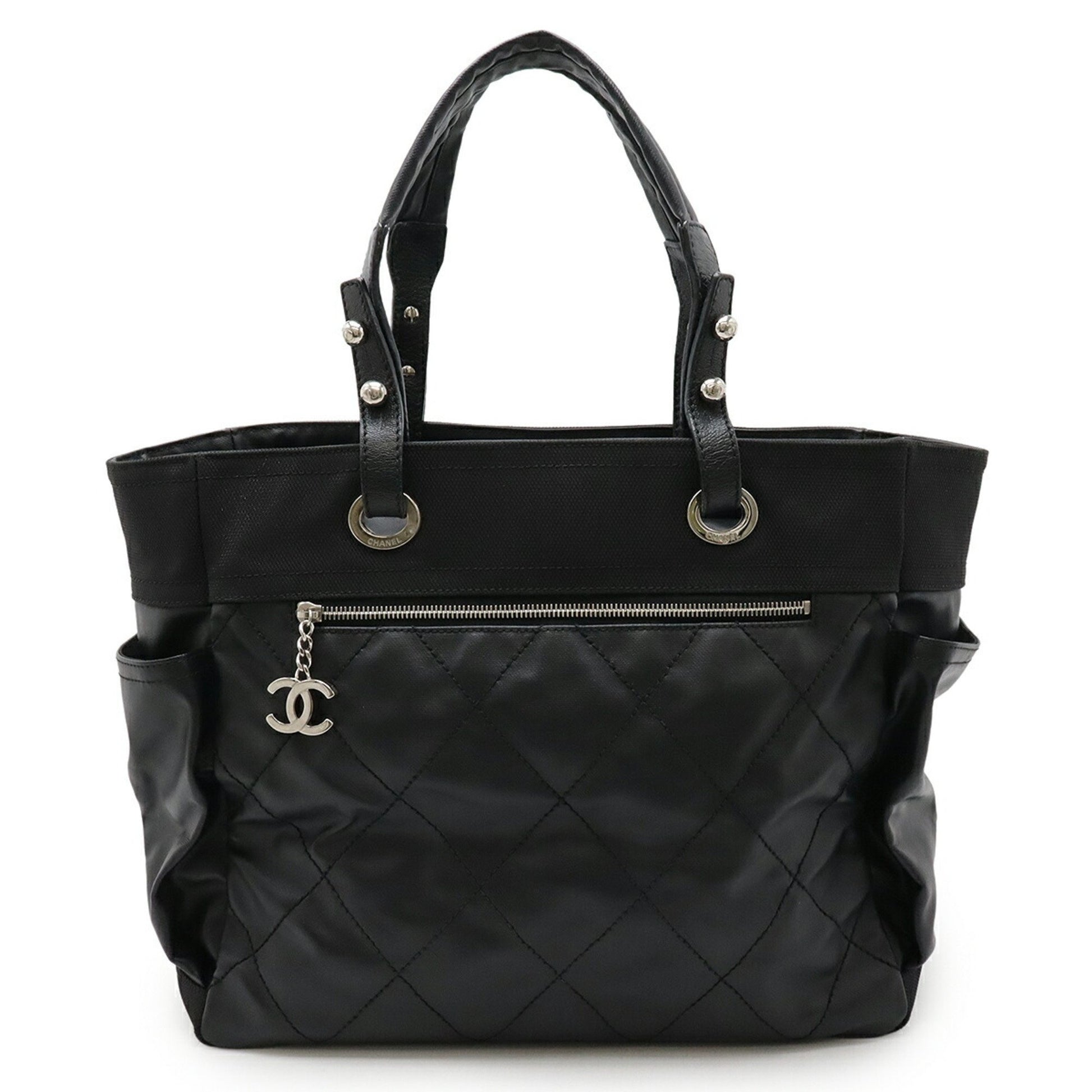 Chanel Biarritz, Black, "CANVAS, LEATHER", handbag
