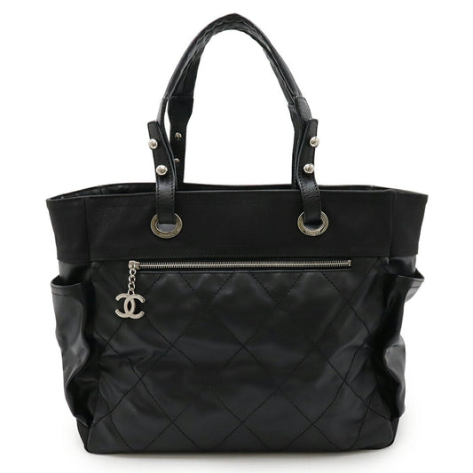 Chanel Biarritz, Black, "CANVAS, LEATHER", handbag