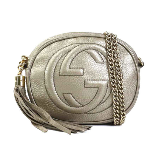 Gucci Interlocking G, Gold, Leather, shoulder