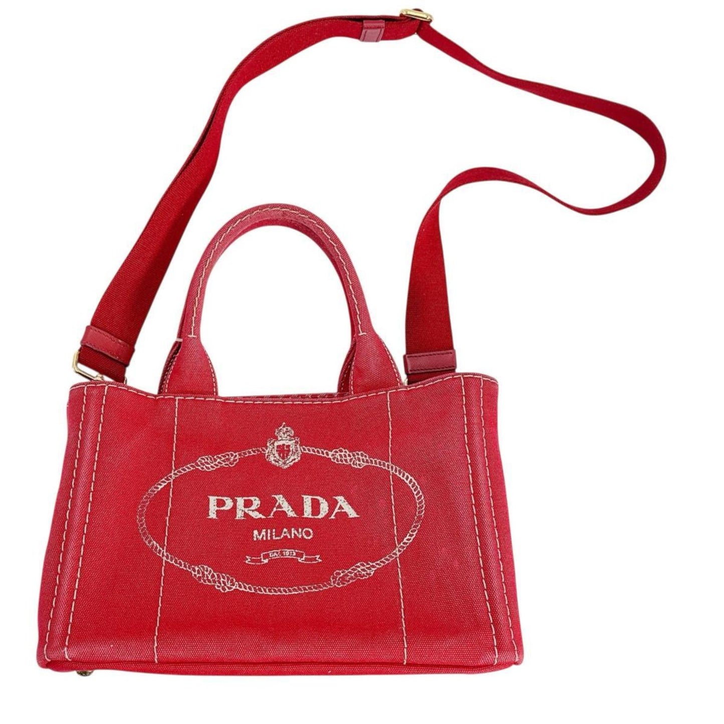 Prada Canapa, Red, Canvas, handbag