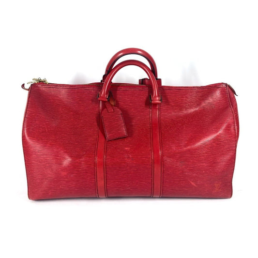 Louis Vuitton Keepall 50, Red, Leather, travel