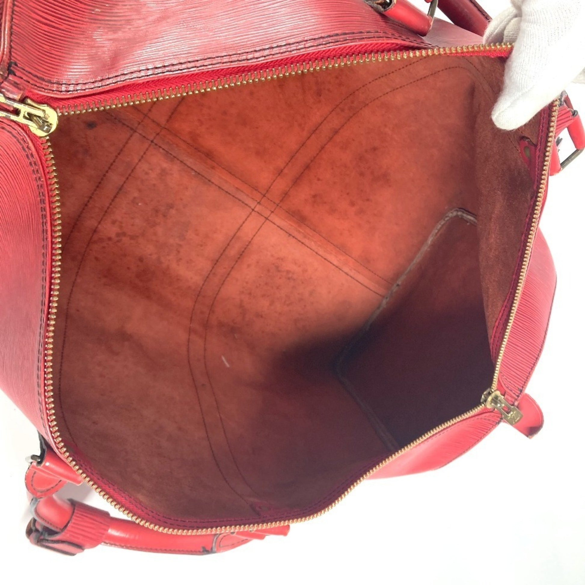Louis Vuitton Keepall 50, Red, Leather, travel
