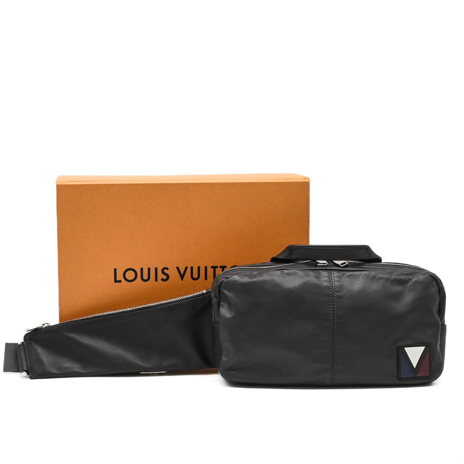 Louis Vuitton V Line Cross, Black, Leather, clutch