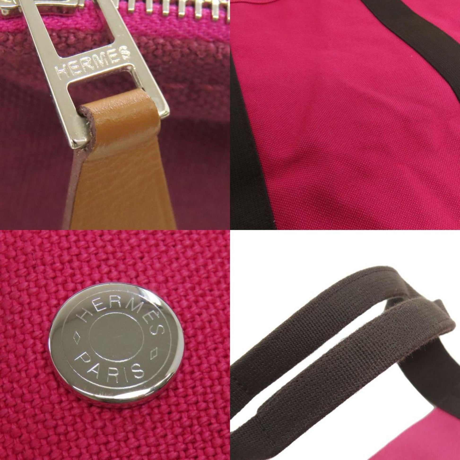 Hermès Sac De Plage, Pink, Canvas, tote