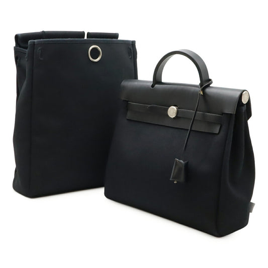 Hermès Herbag, Black, Canvas, backpack
