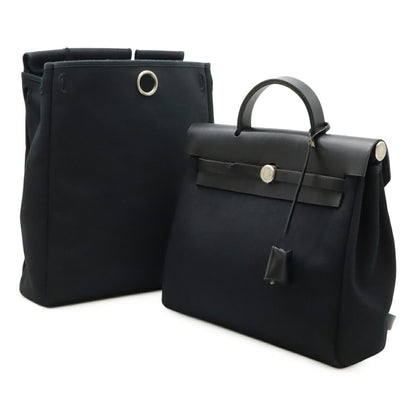 Hermès Herbag, Black, Canvas, backpack