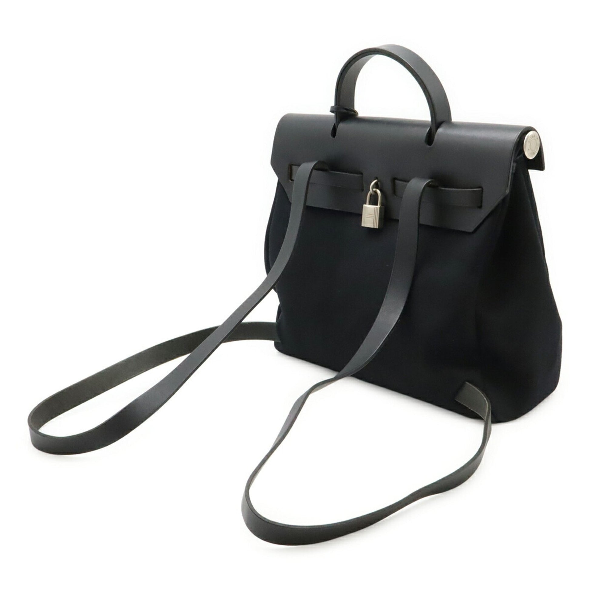 Hermès Herbag, Black, Canvas, backpack