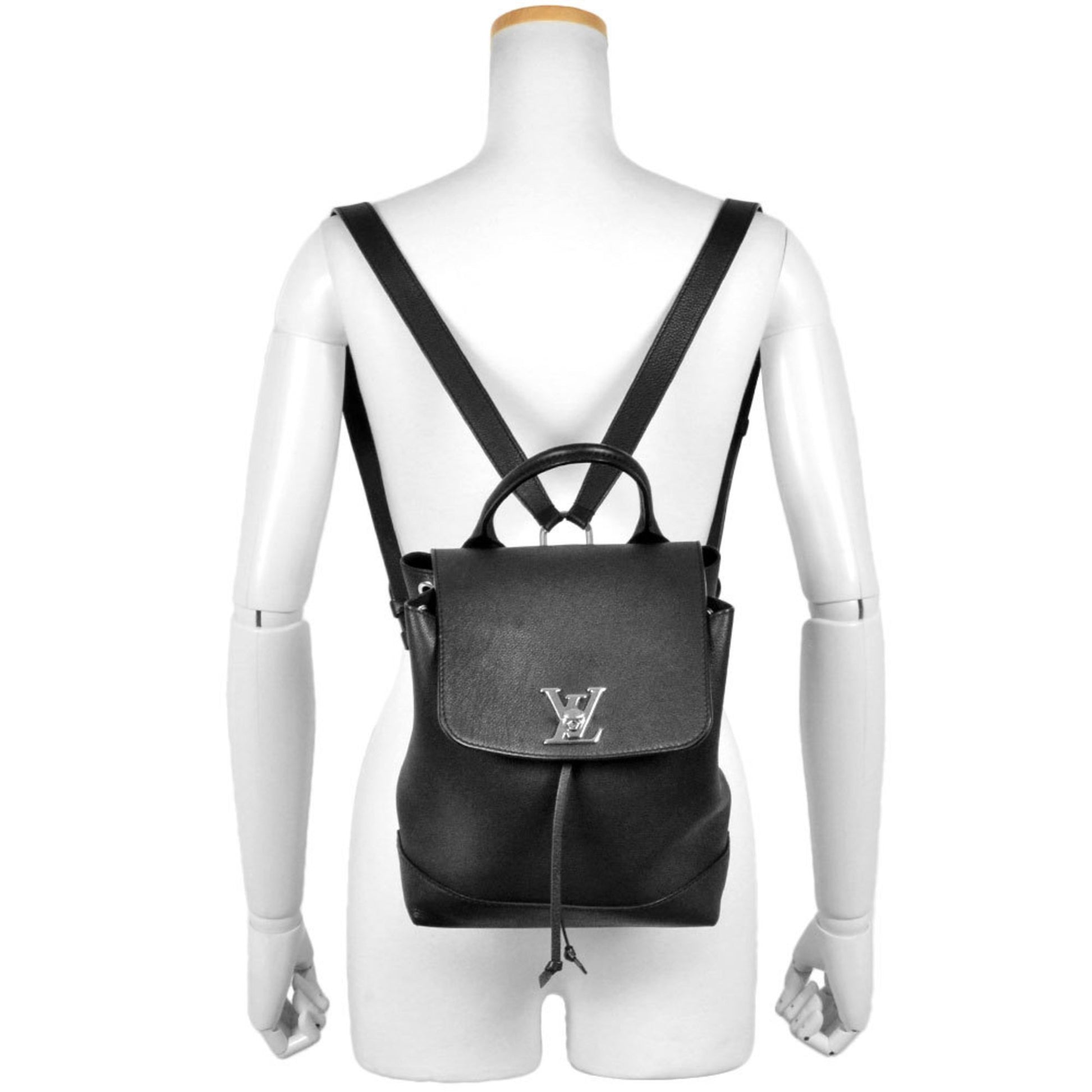 Louis Vuitton Lockme, Black, Leather, backpack