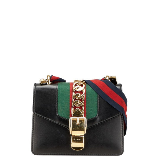 Gucci Sylvie, Black, Leather, shoulder