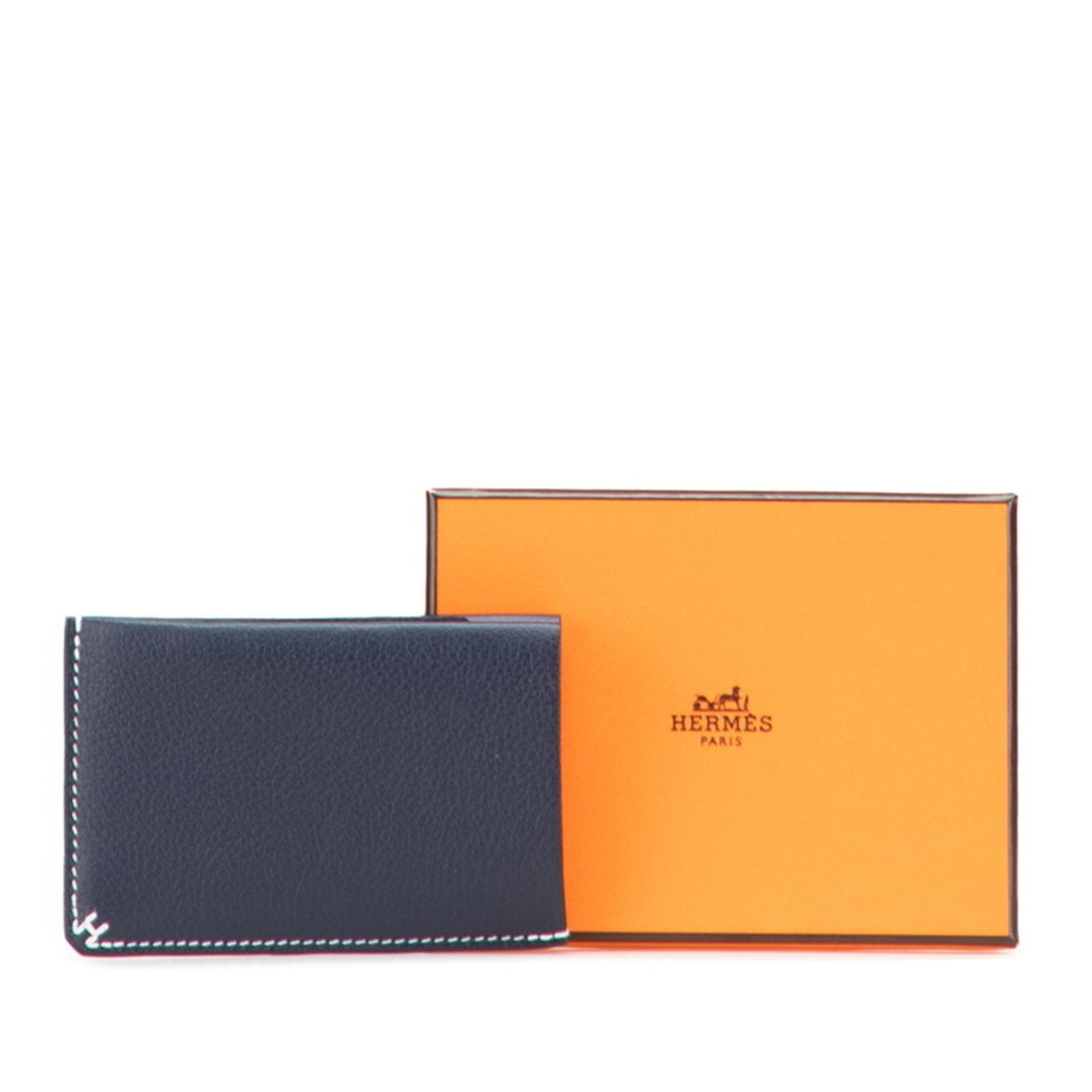 Hermès H, Navy, Leather, wallet