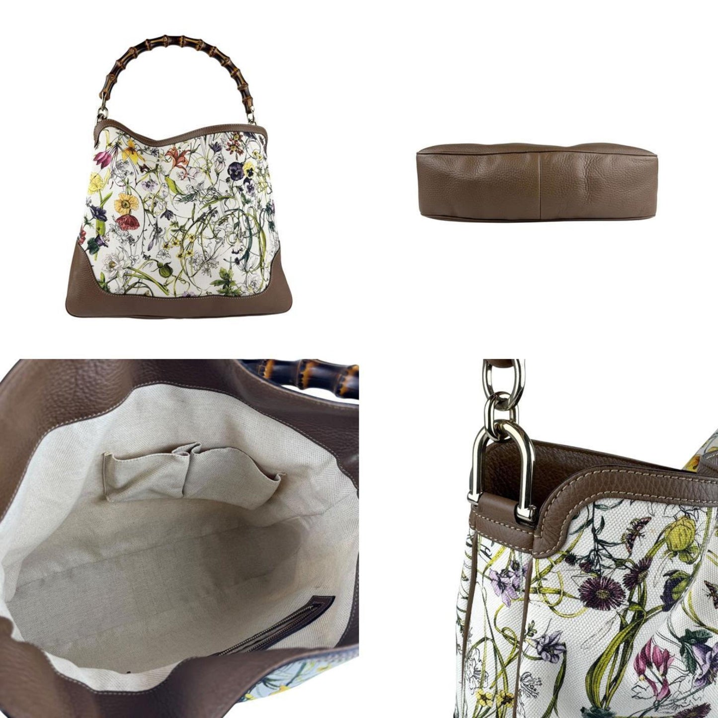 Gucci Bamboo, White, "CANVAS, LEATHER", handbag