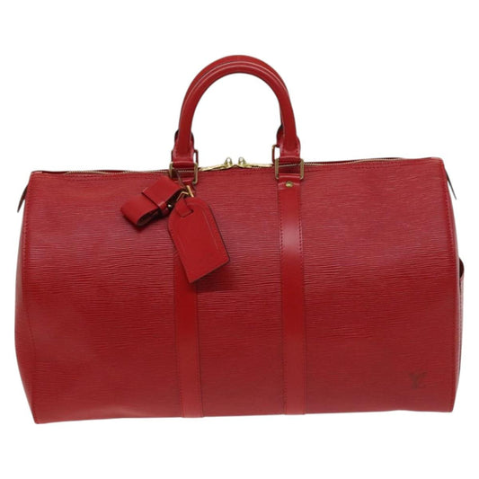 Louis Vuitton Keepall 45, Red, Leather, travel