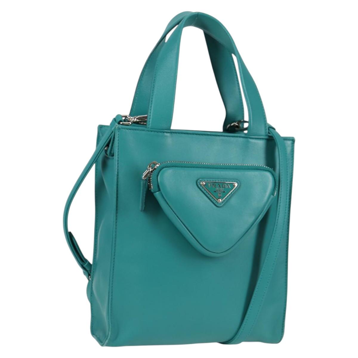 Prada Triangle Logo, Blue, Leather, handbag