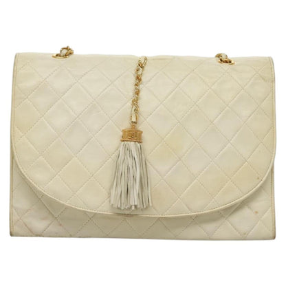 Chanel Demi Lune, White, Leather, shoulder
