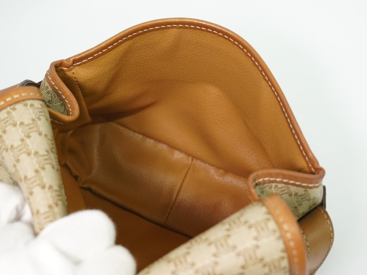Celine Vintage Macadam Canvas and Leather, Beige, Canvas, Shoulder Bag