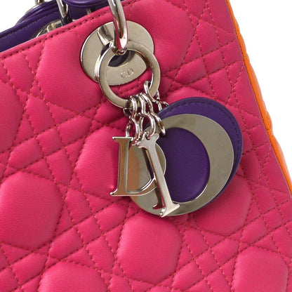 Christian Dior Tricolor Lady Dior Cannage Quilt Leather, Multicolour, Leather, Handbag