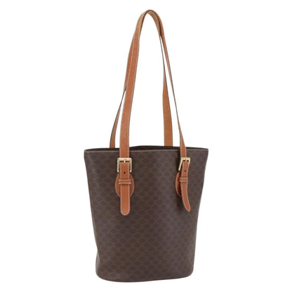 Celine Vintage Macadam Shopper Coated Canvas, Brown, Canvas, Tote Bag