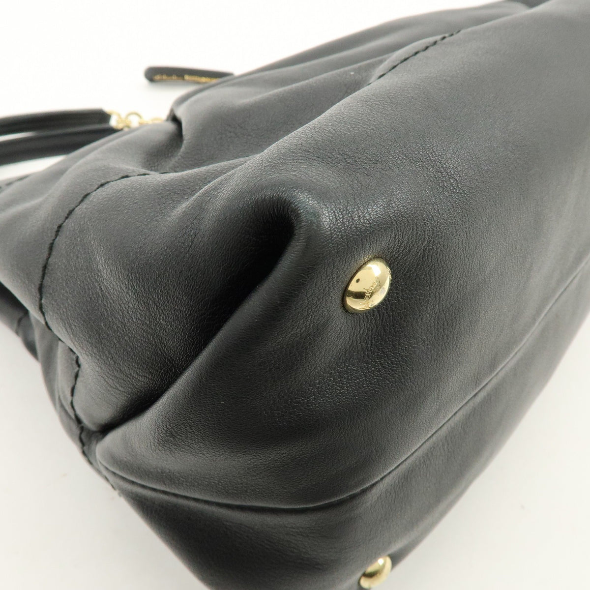 Salvatore Ferragamo W Chain Leather, Black, Leather, Tote Bag