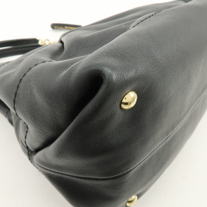 Salvatore Ferragamo W Chain Leather, Black, Leather, Tote Bag