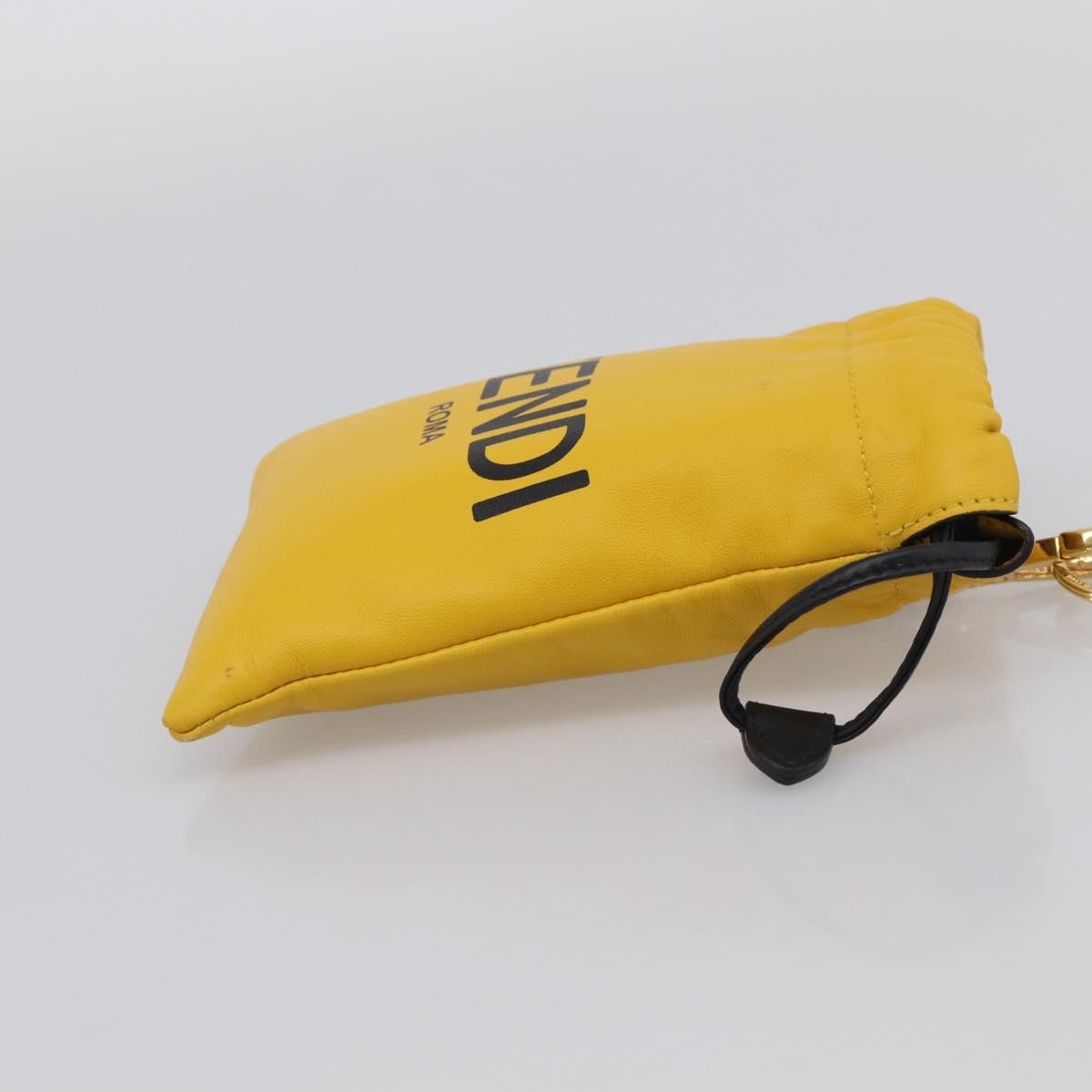 Fendi Logo Drawstring Leather, Yellow, Leather, Handbag