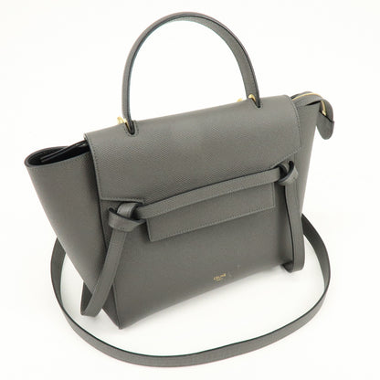 Celine Belt Textured Leather, Gray, Leather, Handbag