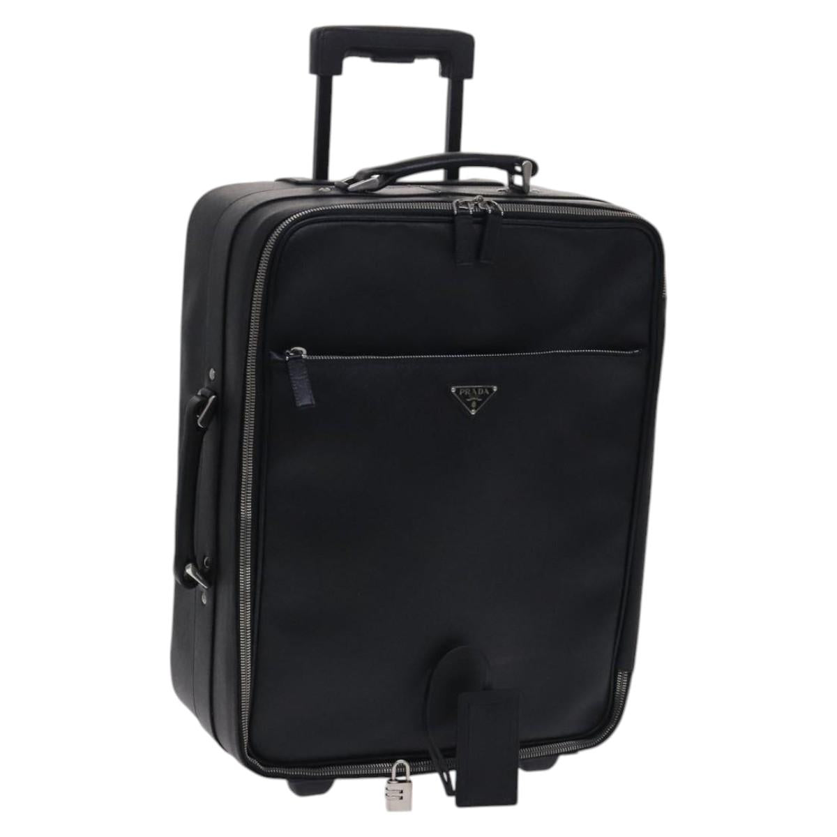 Prada Triangle Logo, Black, Leather, travel