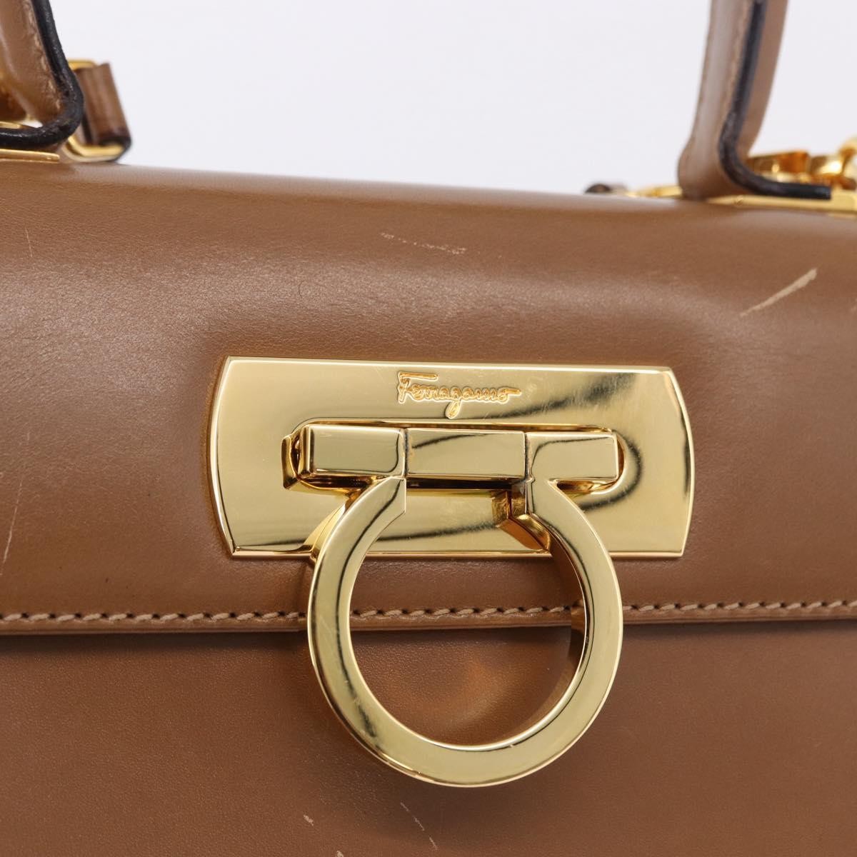 Salvatore Ferragamo Gancini Convertible Top Handle Leather, Brown, Leather, Handbag