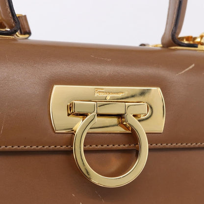 Salvatore Ferragamo Gancini Convertible Top Handle Leather, Brown, Leather, Handbag