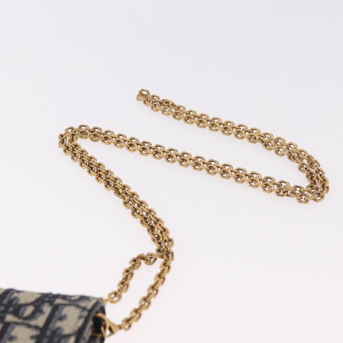 Christian Dior Vertical Saddle Chain Oblique Canvas, Navy, Canvas, Clutch