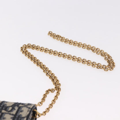 Christian Dior Vertical Saddle Chain Oblique Canvas, Navy, Canvas, Clutch