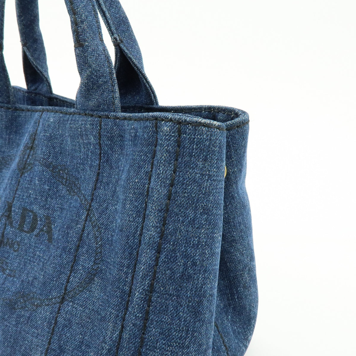 Prada Canapa Convertible Denim, Blue, Denim, Tote Bag